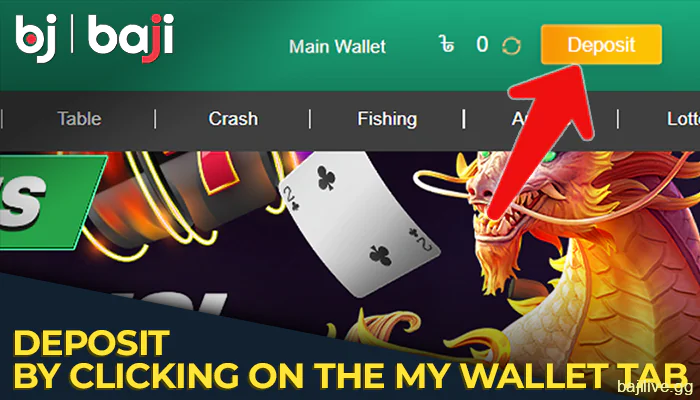 Make a deposit by clicking on the My Wallet tab on the Baji website
