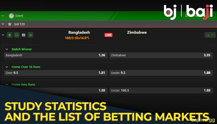 Study of the statistics and the list of the betting markets on the Baji